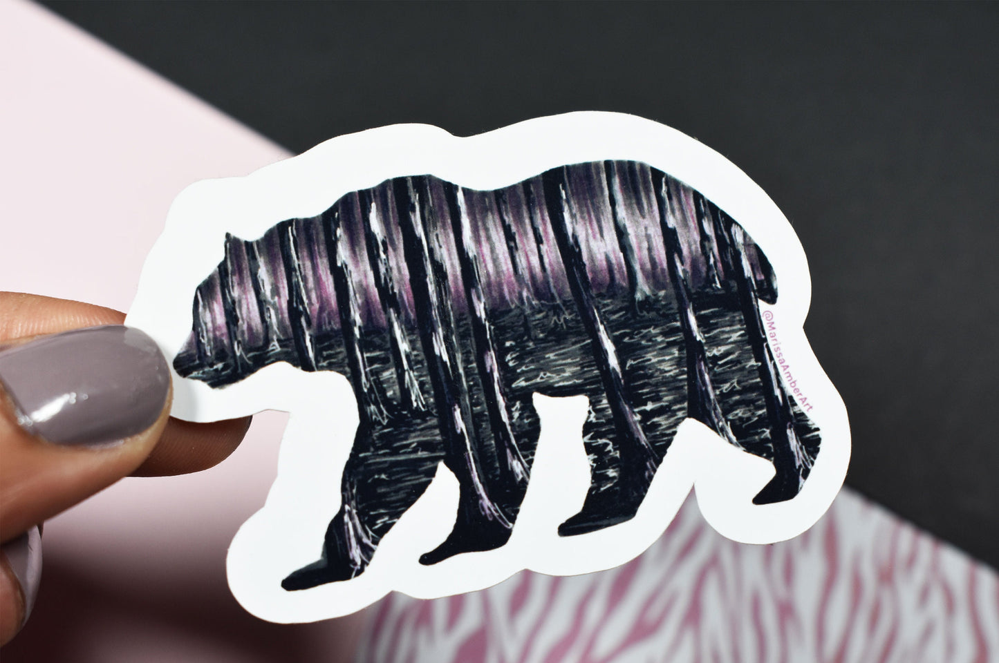 Bear and Forest Silhouette Die-Cut Vinyl Sticker