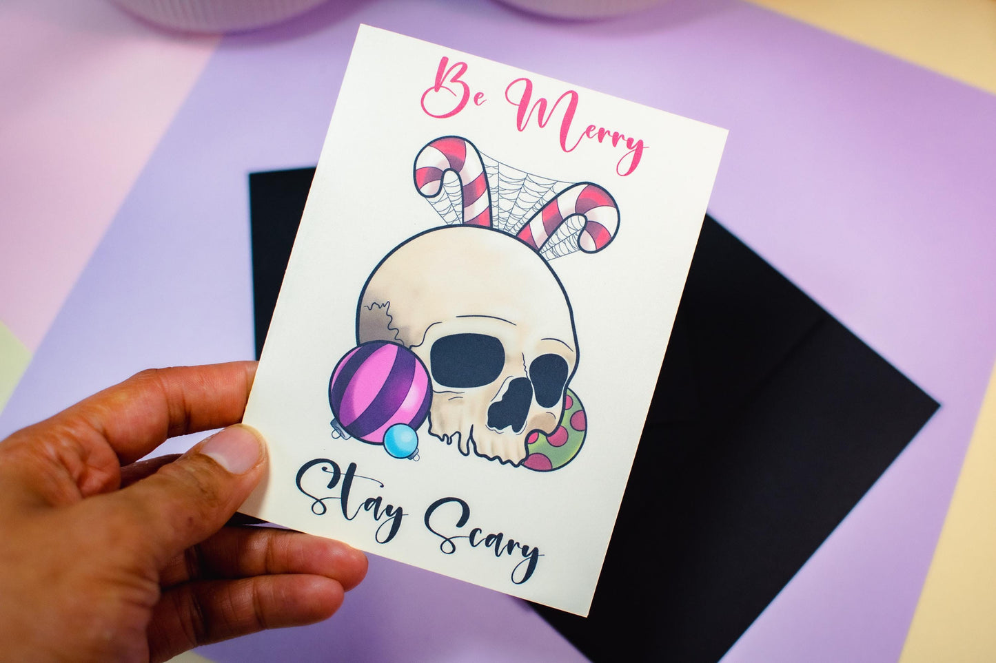 Be Merry Stay Scary Festive Skull Holiday Greeting Card