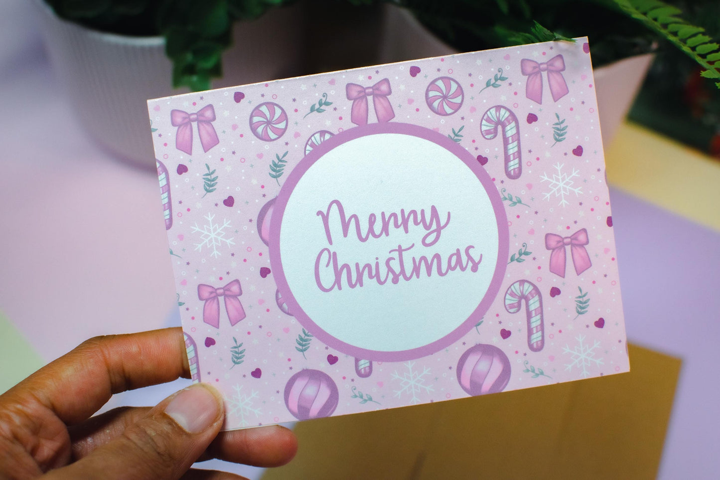 Merry Christmas Pink Winter Holiday Coquette Holiday Greeting Card