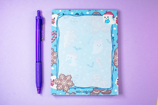 Handmade Gingerbread and Ghosts Blank Notepad | 4.25in x 5.5in