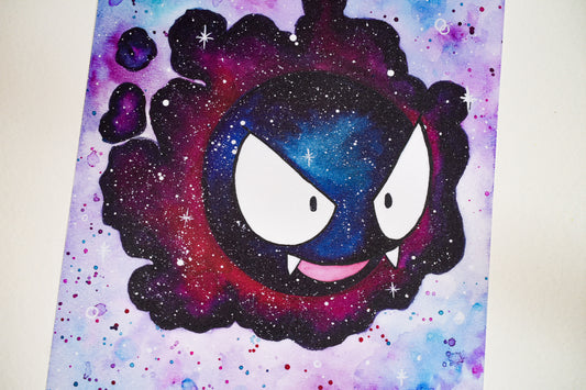 Cartoon character with a galaxy background