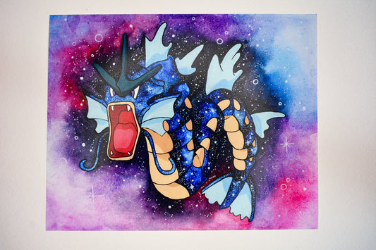 Colorful dragon-like creature illustration on a starry space background