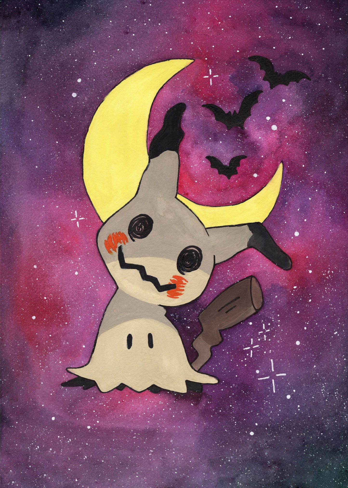 Ghost character with a disguise on a purple starry background