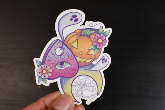 Spooky Planchette and Pumpkin Die-Cut Vinyl Sticker
