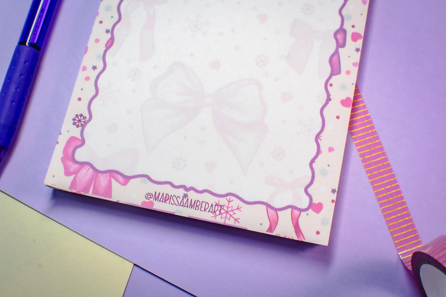 Handmade Pink Holiday Bows Blank Notepad | 4.25in x 5.5in