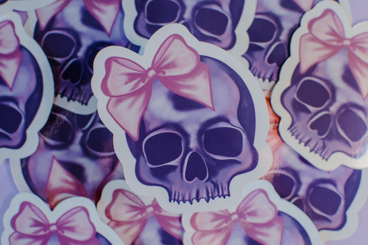 Purple Skull with a Pink Bow Die Cut Vinyl Sticker