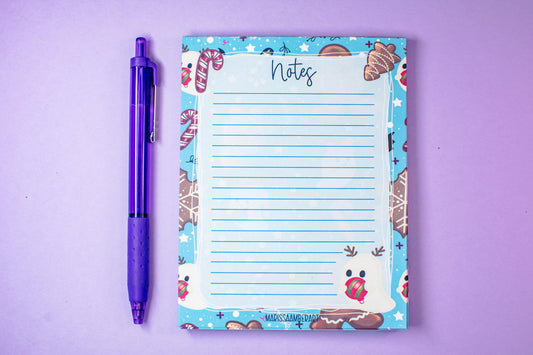 Handmade Gingerbread and Ghosts Lined Notepad | 4.25in x 5.5in