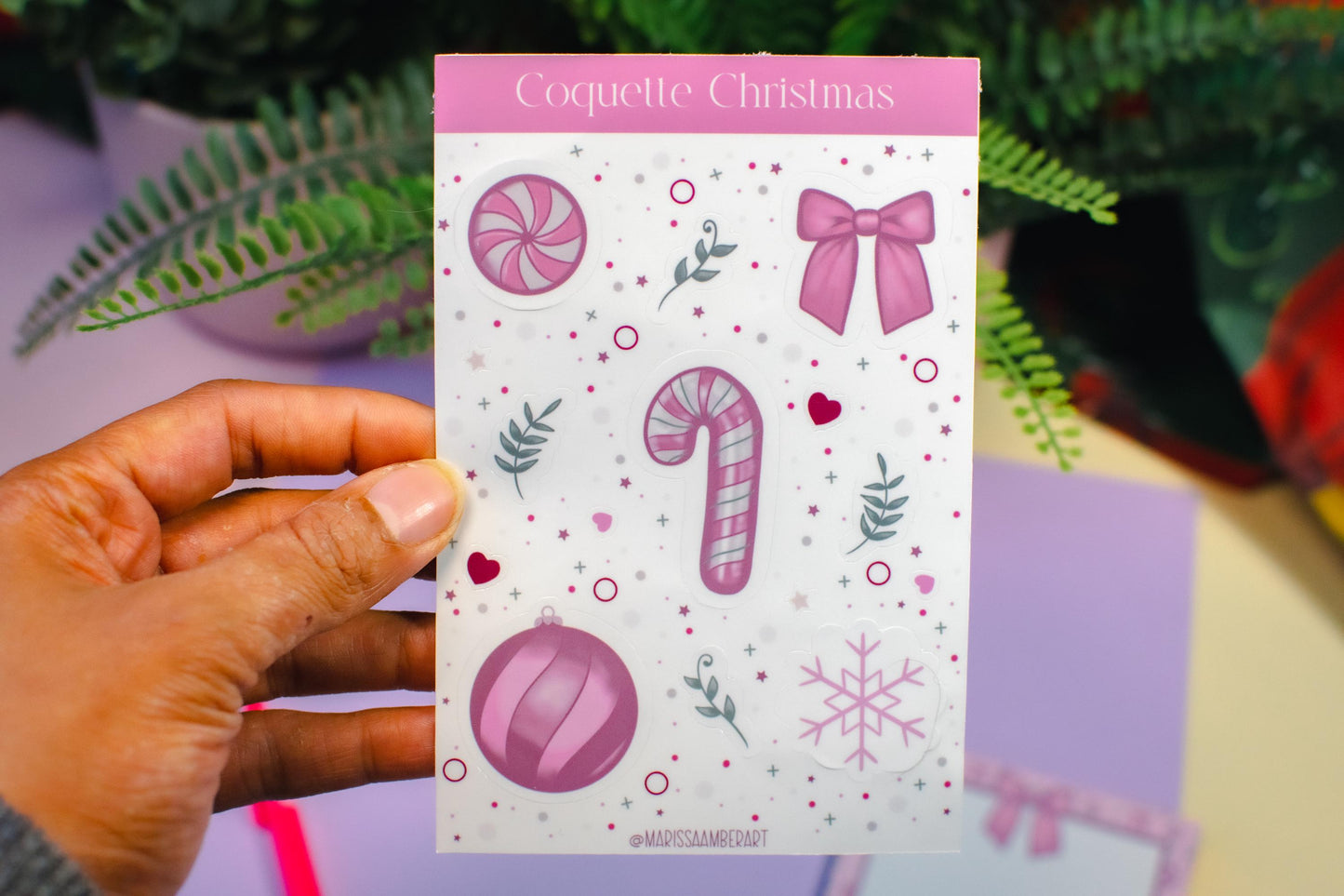 Pink Winter Holiday Coquette Kiss Cut Vinyl Sticker Sheet