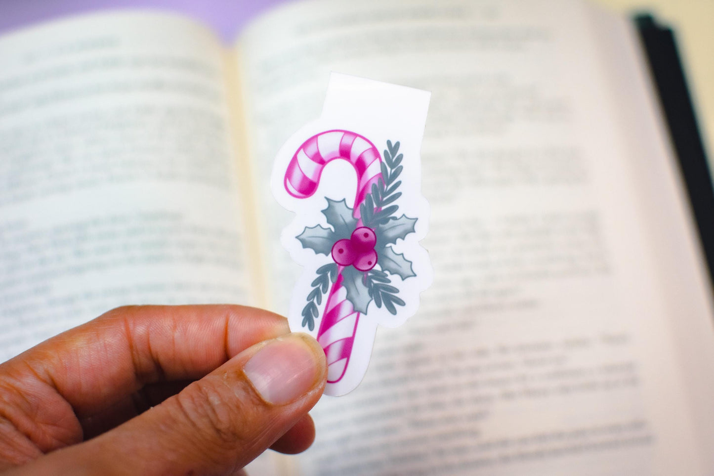 Pink Winter Holiday Coquette Candy Cane l Magnetic Bookmark