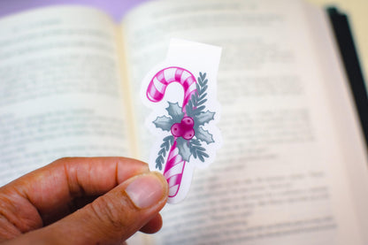 Pink Winter Holiday Coquette Candy Cane l Magnetic Bookmark