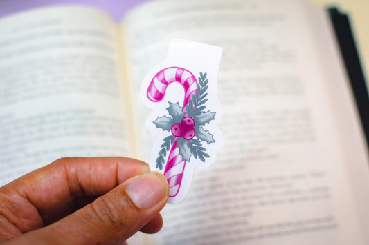Pink Winter Holiday Coquette Candy Cane l Magnetic Bookmark
