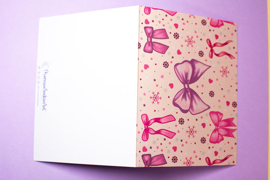 Pink Winter Holiday Bows Holiday Greeting Card