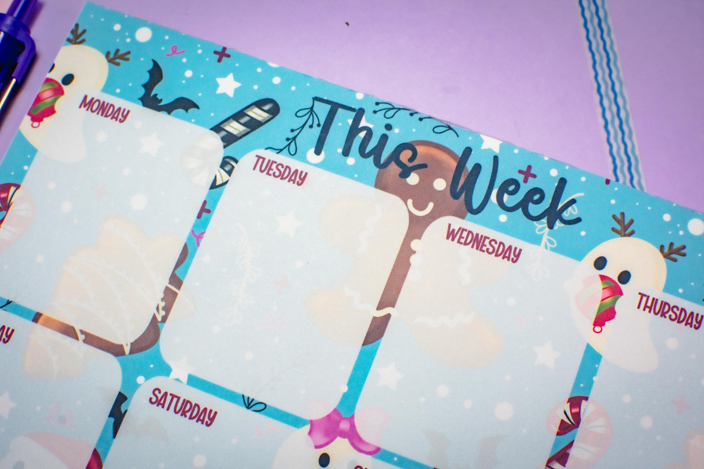 Handmade Gingerbread and Ghosts Weekly Planner Notepad | 5in x 7in