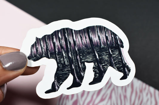 Bear and Forest Silhouette Die-Cut Vinyl Sticker