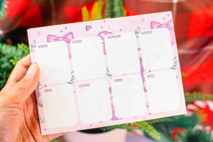 Handmade Pink Winter Holiday Coquette Weekly Planner Notepad | 5in x 7in