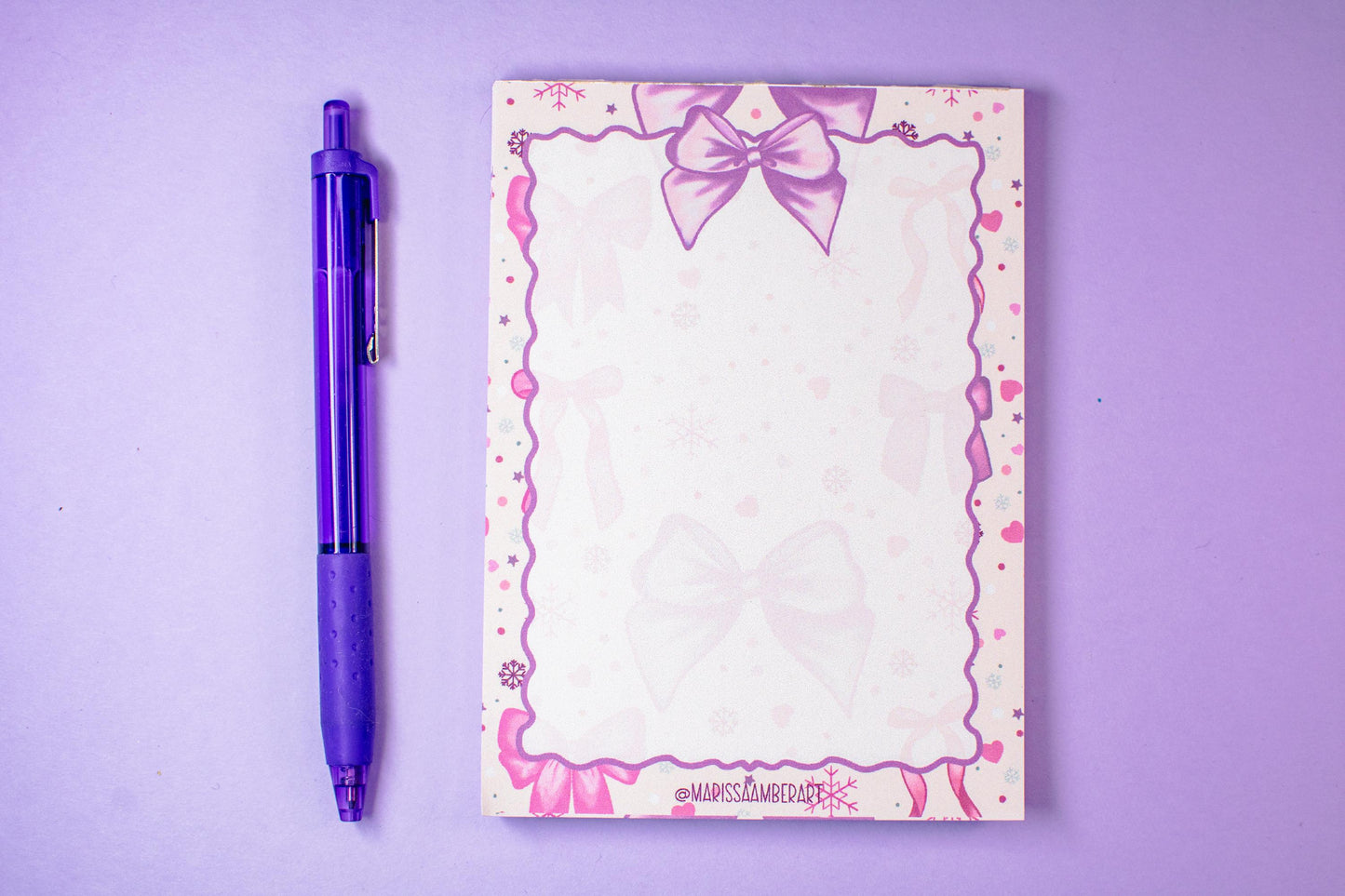 Handmade Pink Holiday Bows Blank Notepad | 4.25in x 5.5in
