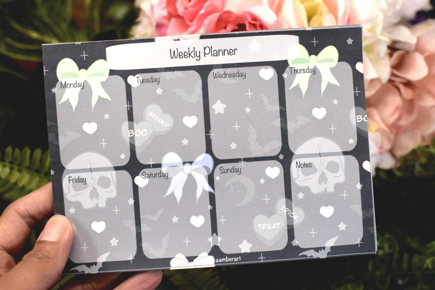 Handmade Pastel Goth Weekly Planner Pad | 5in x7in