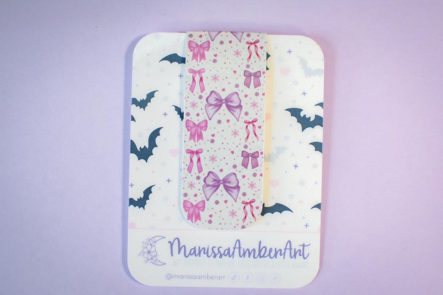 Pink Winter Holiday Coquette Bows l Magnetic Bookmark