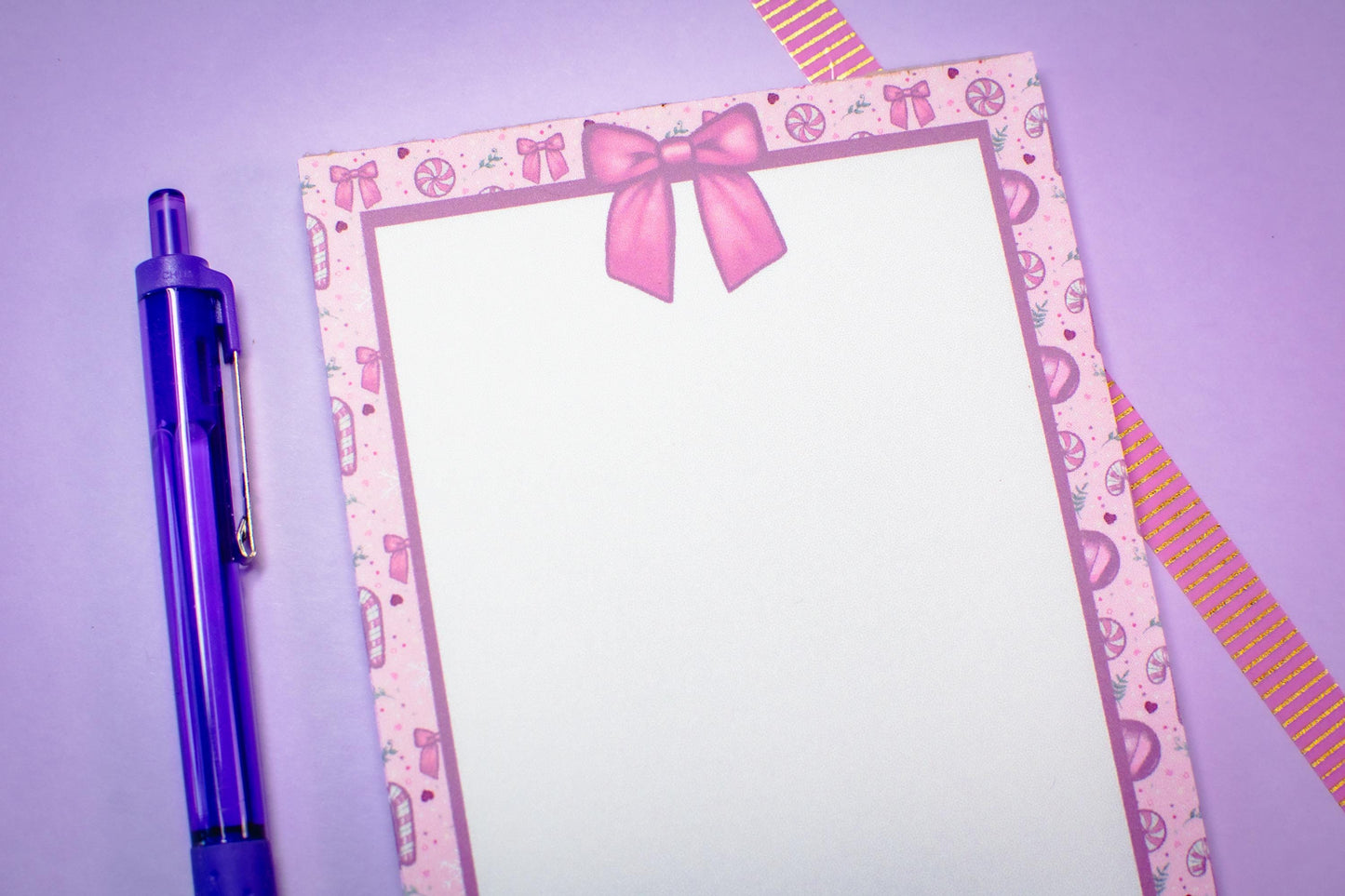 Handmade Pink Winter Holiday Coquette Blank Notepad | 4.25in x 5.5in