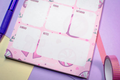 Handmade Pink Winter Holiday Coquette Weekly Planner Notepad | 5in x 7in