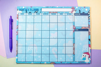 Handmade Gingerbread and Ghosts Monthly Planner Notepad | 8.5in x 11in