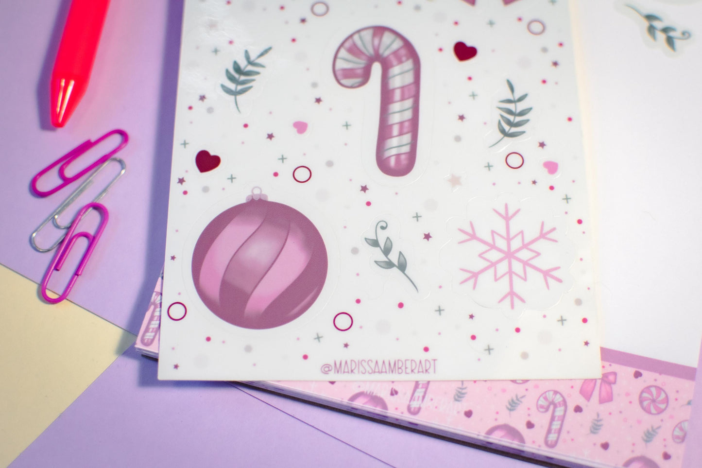 Pink Winter Holiday Coquette Kiss Cut Vinyl Sticker Sheet