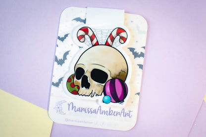 Festive Winter Holiday Skull Magnetic Bookmark