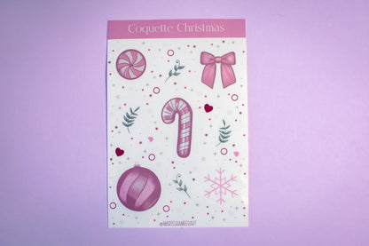 Pink Winter Holiday Coquette Kiss Cut Vinyl Sticker Sheet
