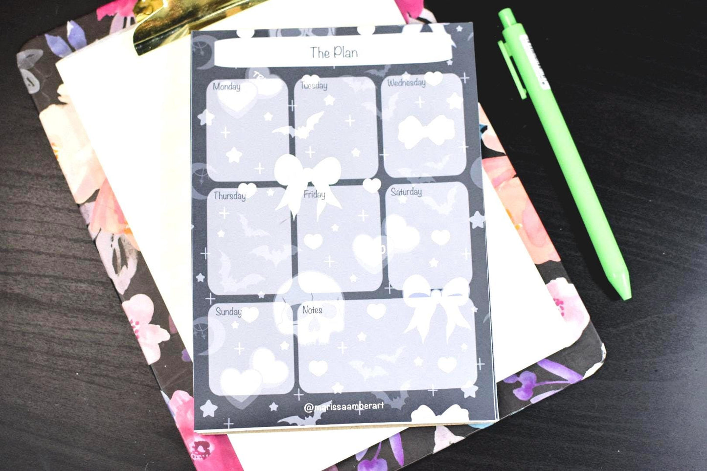 Handmade Pastel Goth Weekly Planner Pad | 5in x7in