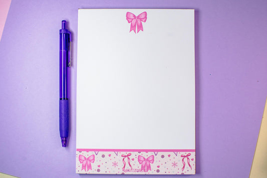 Handmade Pink Winter Holiday Bows Notepad | 5in x 7in