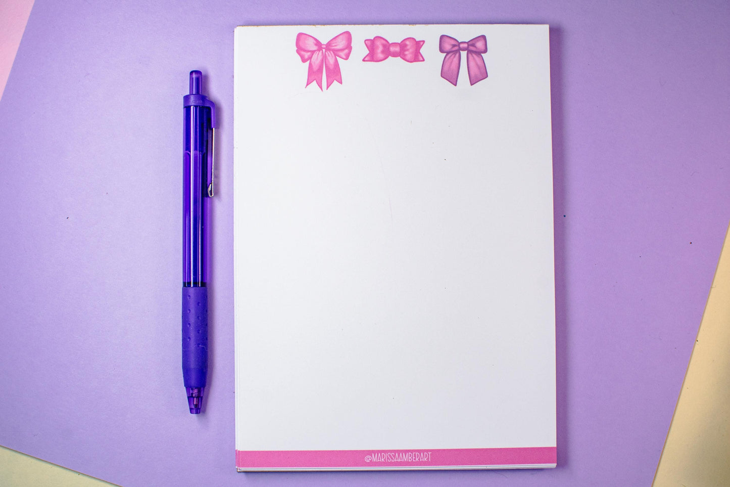 Handmade Pink Winter Holiday Bows Notepad | 5in x 7in