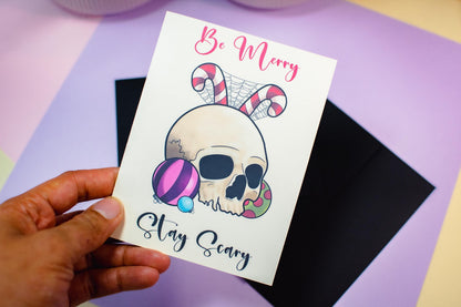 Be Merry Stay Scary Festive Skull Holiday Greeting Card