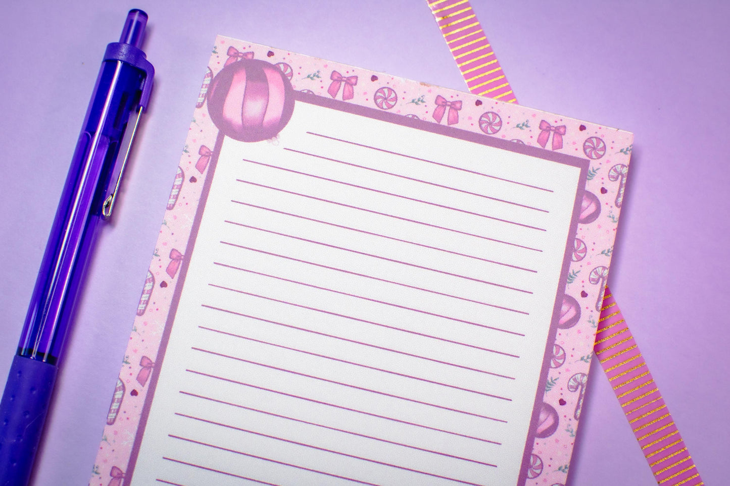 Handmade Pink Winter Holiday Coquette Lined Notepad | 4.25in x 5.5in