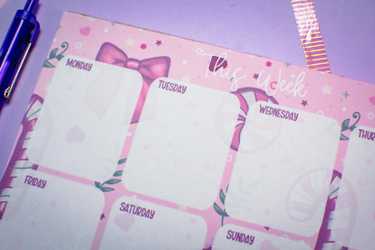 Handmade Pink Winter Holiday Coquette Weekly Planner Notepad | 5in x 7in