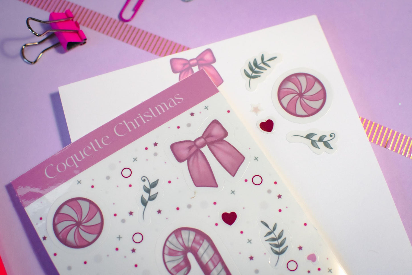 Pink Winter Holiday Coquette Kiss Cut Vinyl Sticker Sheet