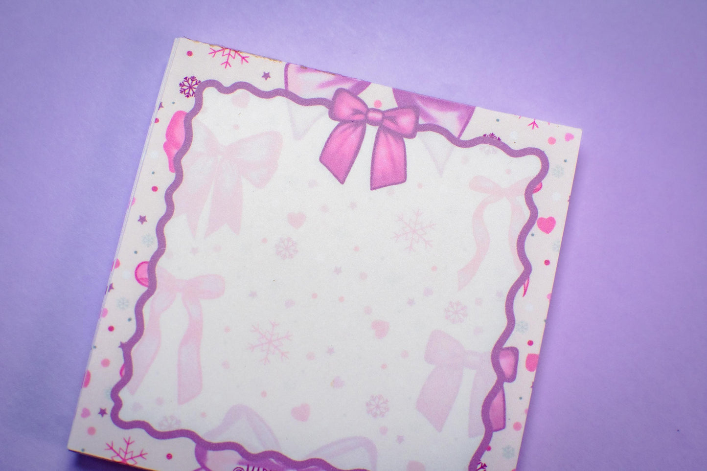 Handmade Pink Winter Holiday Bows Mini Notepad | 3in x 3in