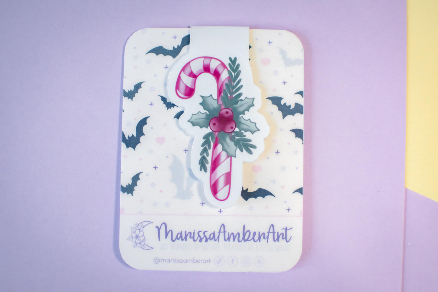 Pink Winter Holiday Coquette Candy Cane l Magnetic Bookmark