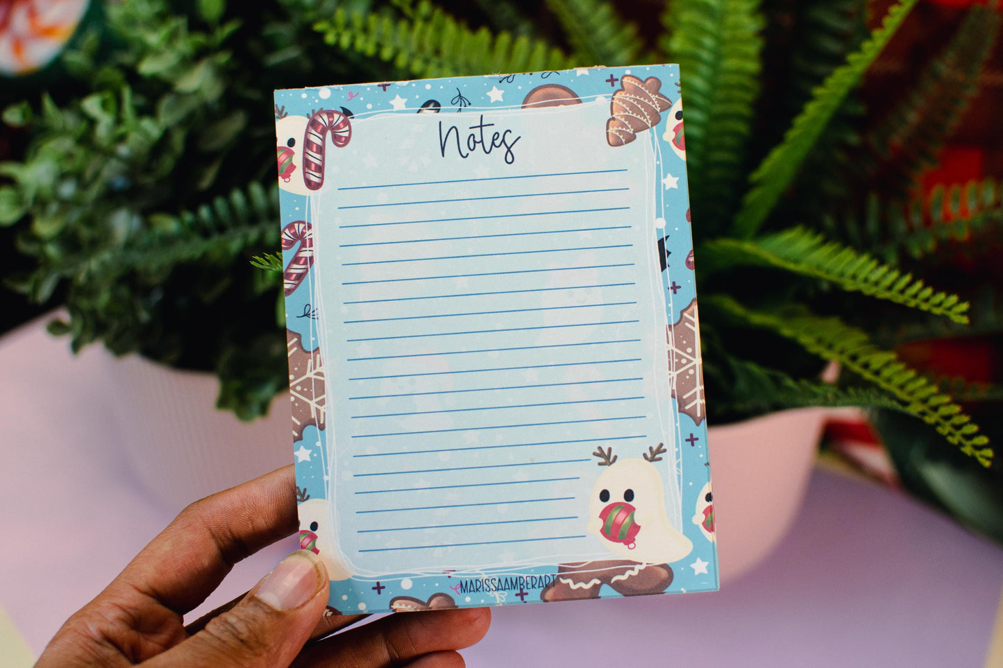 Handmade Gingerbread and Ghosts Lined Notepad | 4.25in x 5.5in