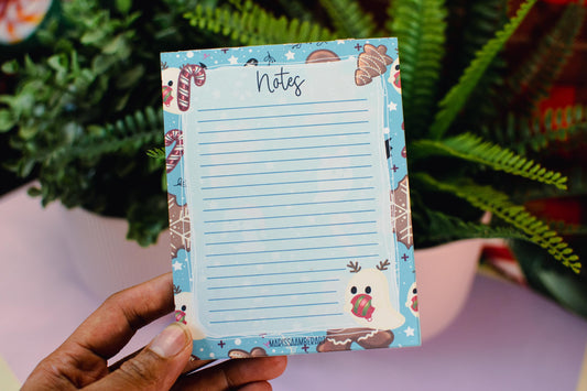 Handmade Gingerbread and Ghosts Lined Notepad | 4.25in x 5.5in