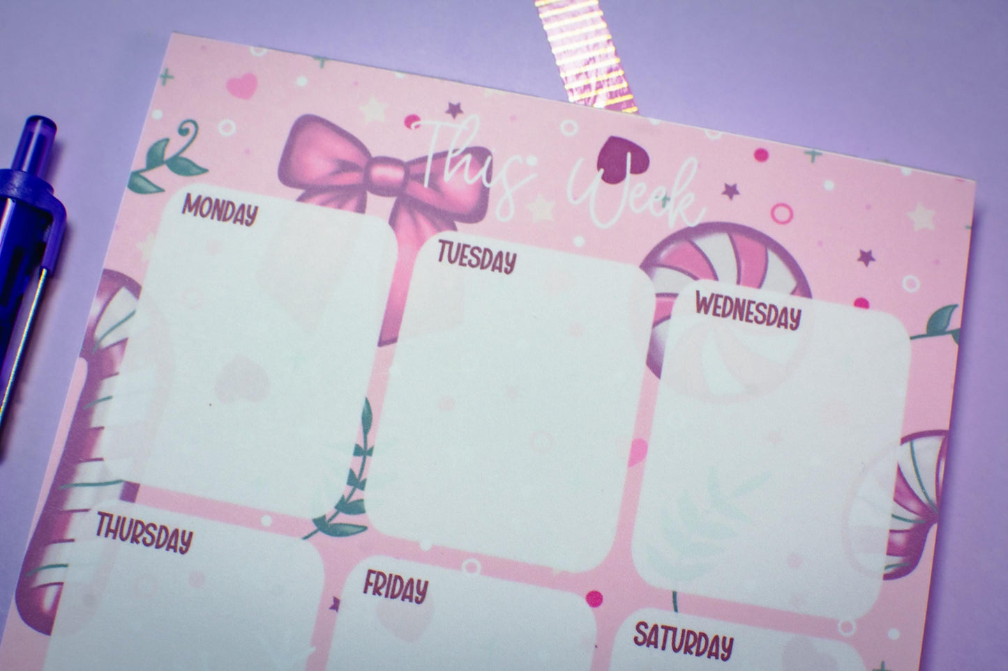 Handmade Pink Winter Holiday Coquette Weekly Planner Notepad | 5in x 7in
