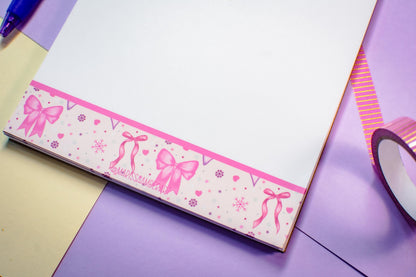 Handmade Pink Winter Holiday Bows Notepad | 5in x 7in