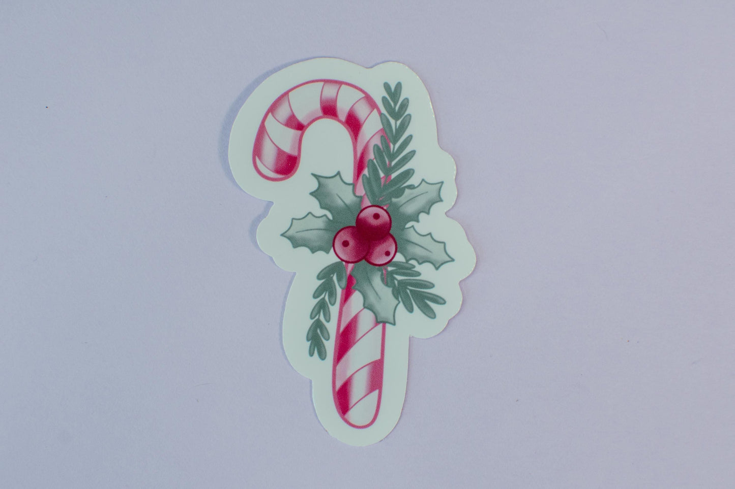 Pink Winter Holiday Coquette Candy Cane Die Cut Vinyl Sticker