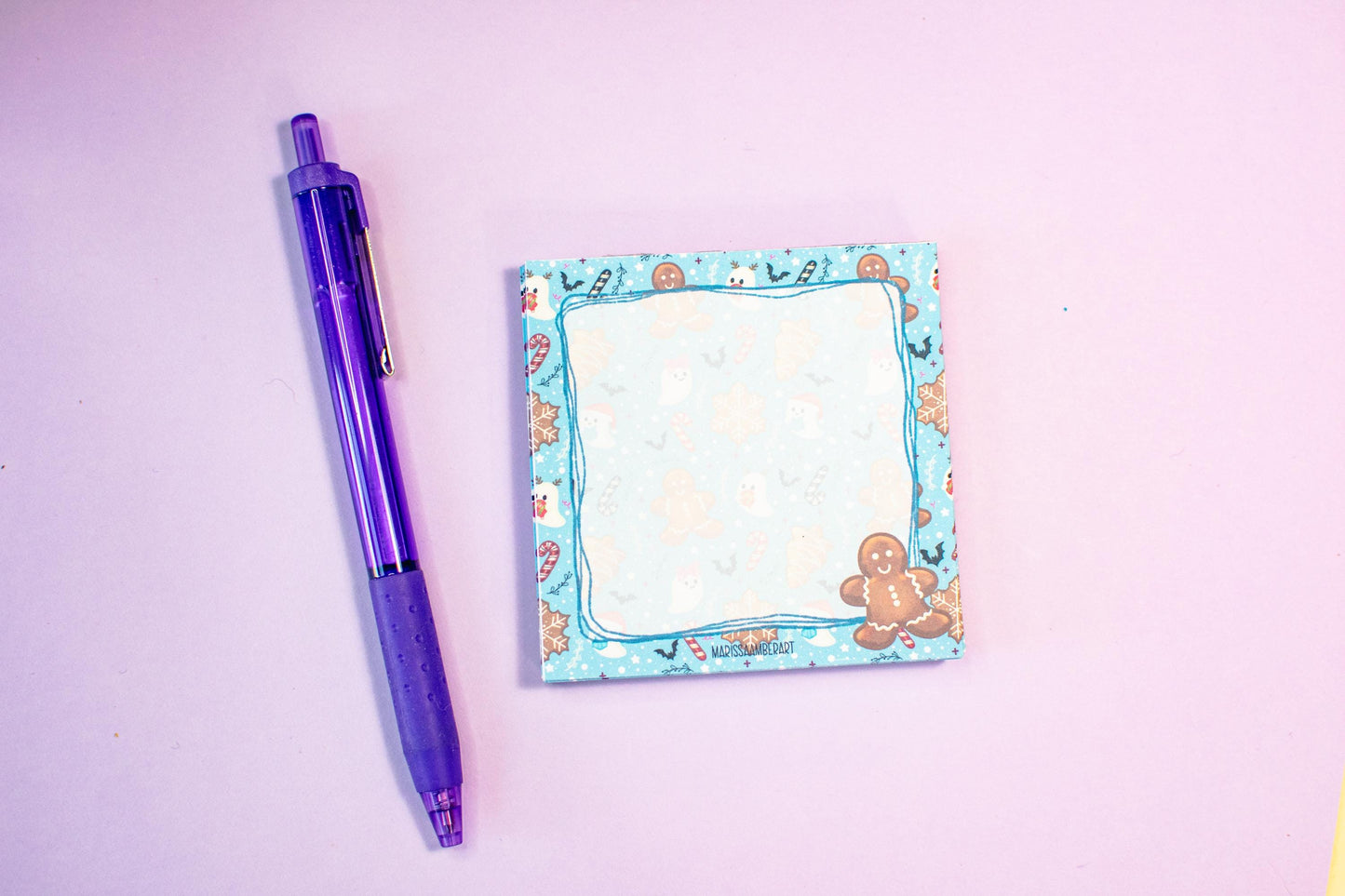 Handmade Gingerbread and Ghosts Mini Notepad | 3in x 3in