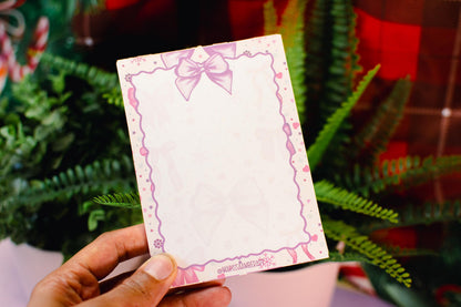 Handmade Pink Holiday Bows Blank Notepad | 4.25in x 5.5in