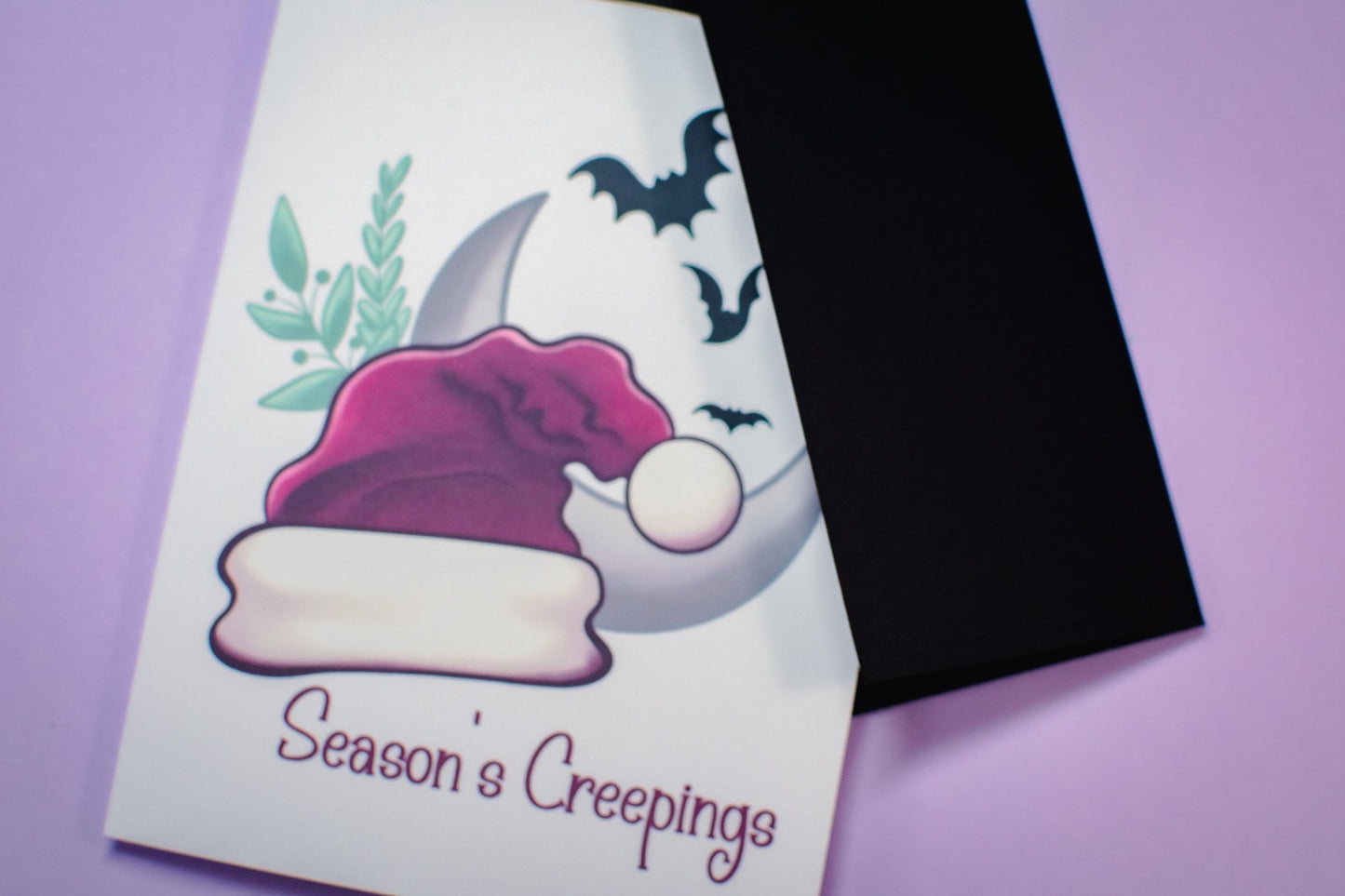 Season's Creepings Santa Hat Holiday Greeting Card