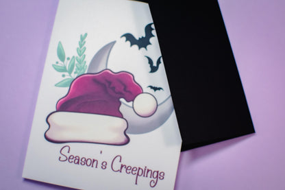 Season's Creepings Santa Hat Holiday Greeting Card