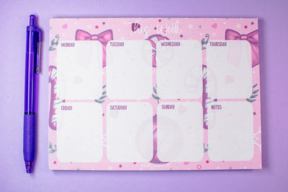 Handmade Pink Winter Holiday Coquette Weekly Planner Notepad | 5in x 7in