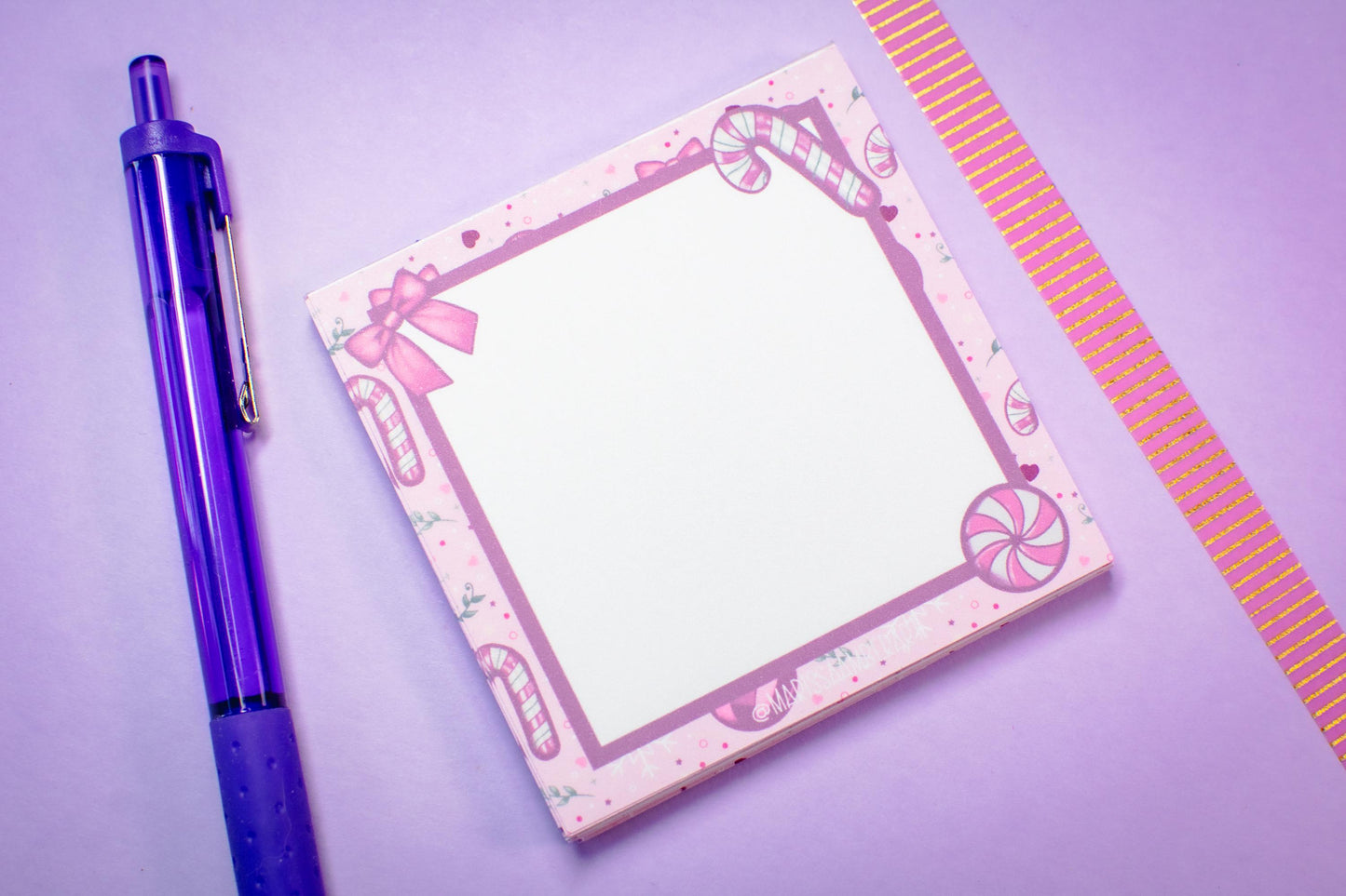 Handmade Pink Winter Holiday Coquette Mini Notepad | 3in x 3in
