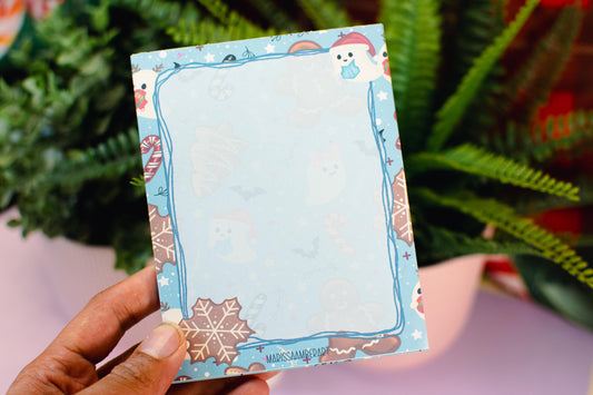 Handmade Gingerbread and Ghosts Blank Notepad | 4.25in x 5.5in