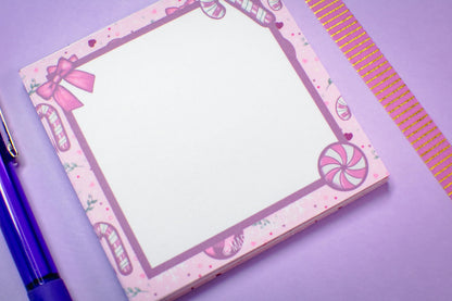 Handmade Pink Winter Holiday Coquette Mini Notepad | 3in x 3in